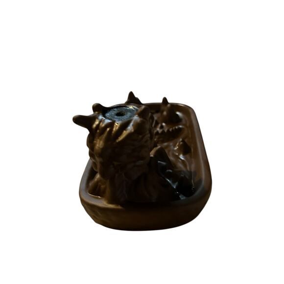 Dragon Head Backflow Incense Burner Brown Ceramic Holds Incense Cones & Sticks - Picture 4 of 5